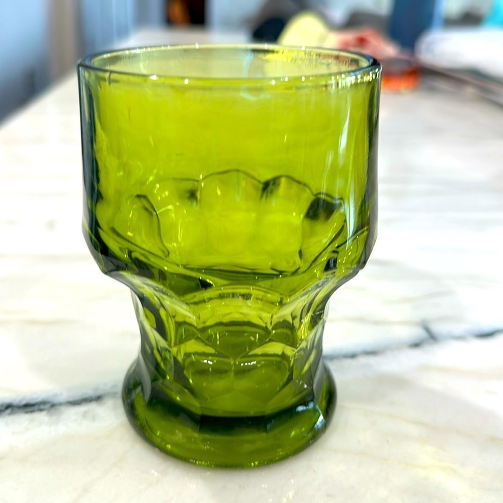 Vintage MCM Georgian Glass Tumblers in avocado Green, 1 replacement